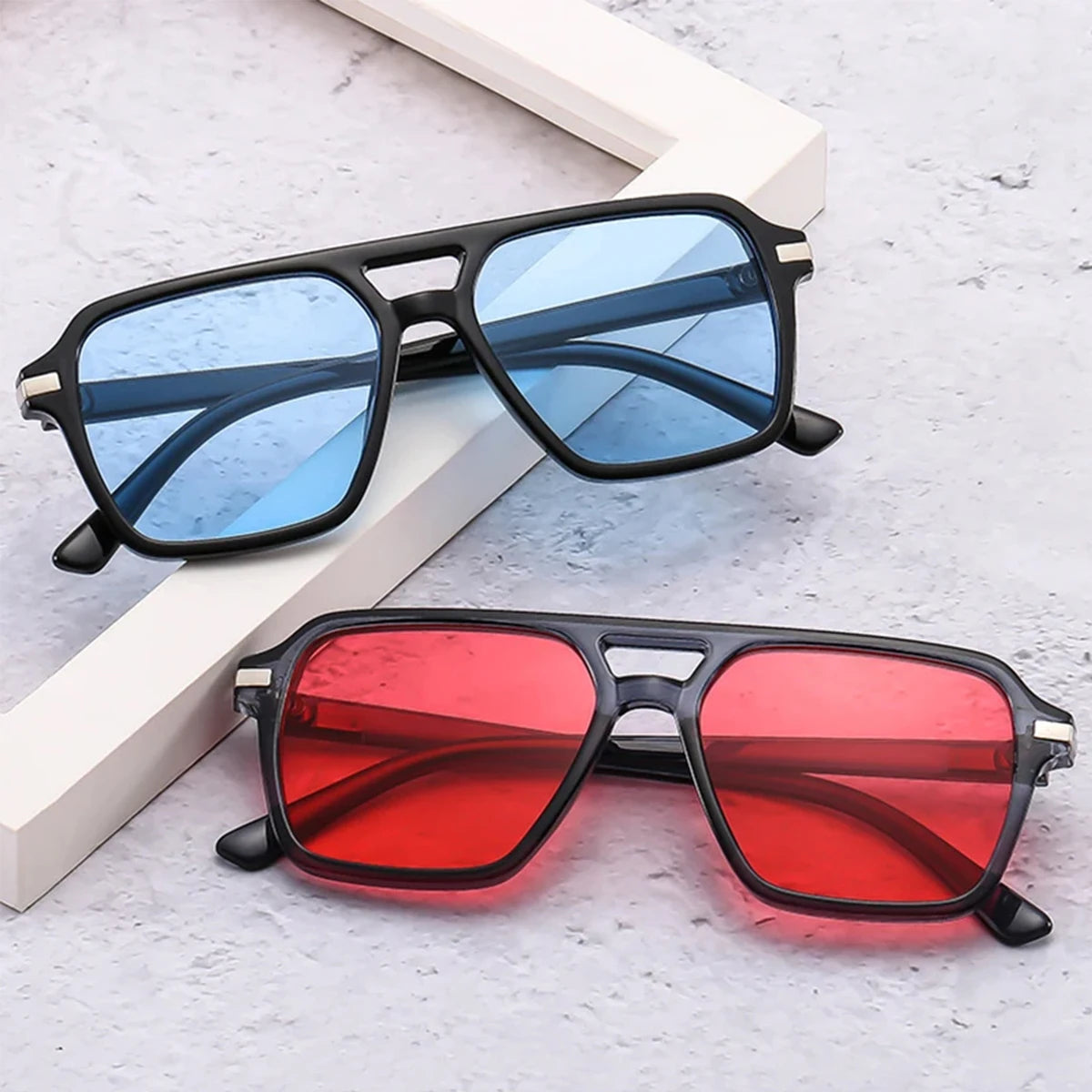 JNPCXI Vintage Double Bridges Square Sunglasses Men Gradient Lens Eyewear Shades Women Trending Sun Glasses UV400