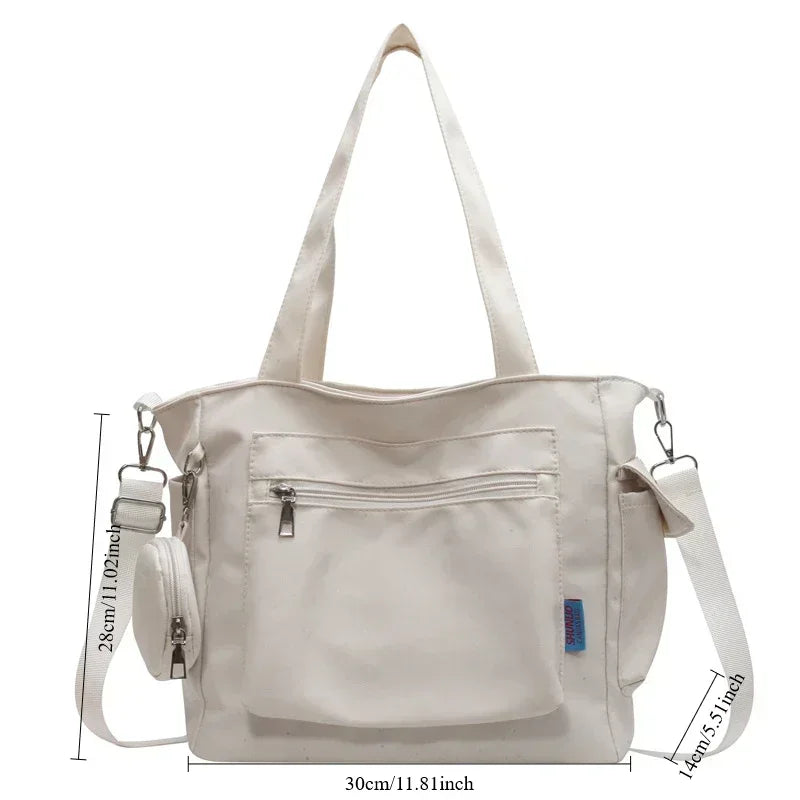 Large Capacity Unisex Tote Bag with Coin Purse, College Style Middle School Student Schoolbag Casual Bag Crossbody Shoulder Bag