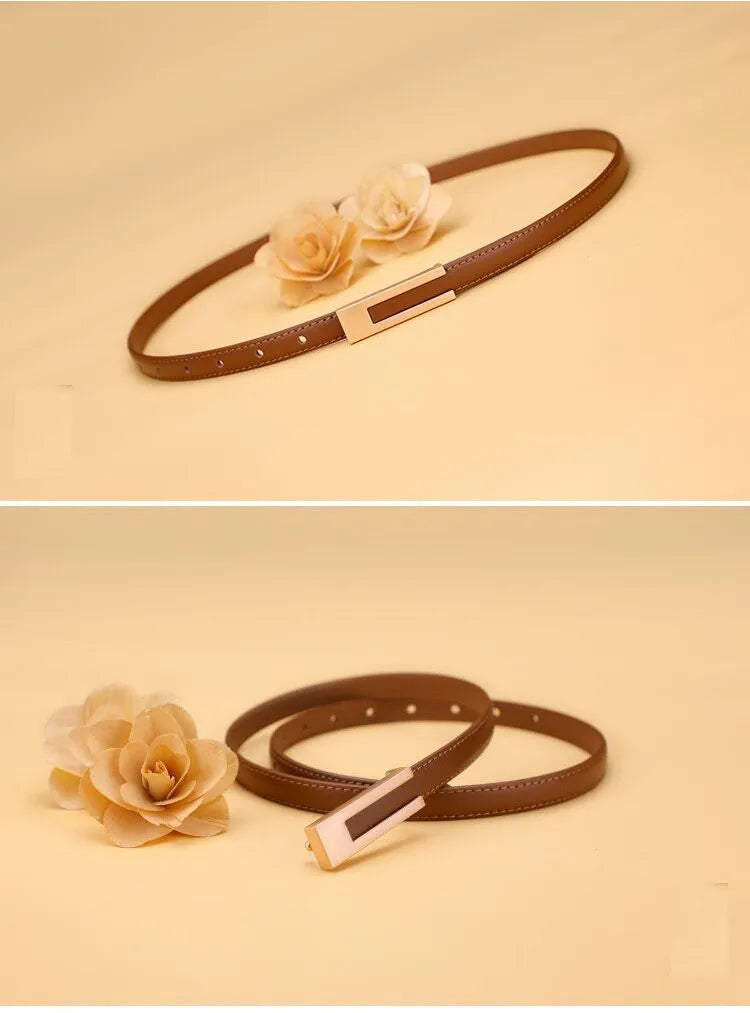 Women’s Korean Fashion PU Leather Thin Waist Belt Adjustable Casual Metal Strap