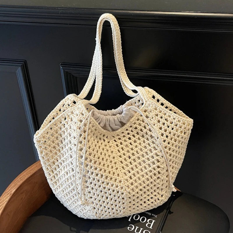 2026 Latest Summer Beach Straw Woven Tote Bag For Women 2-IN-1 Hollow-out Lightweight Large Capacity Shopper Shoulder Bag Female