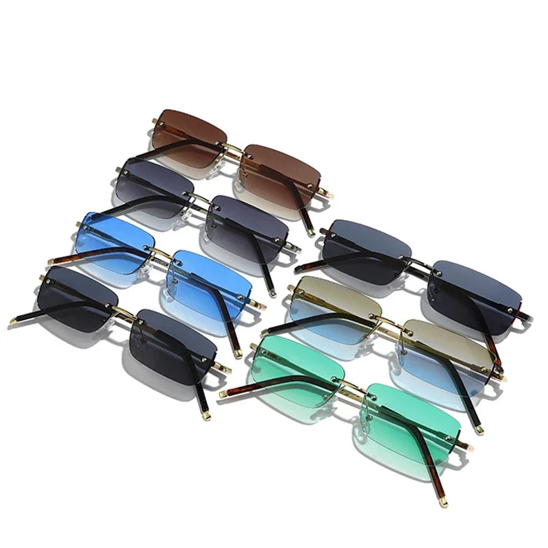 JNPCXI Fashion Rectangle Women Sunglasses Vintage Rimless Clear Ocean Gradient Lens Men UV400 Trending Sun Glasses