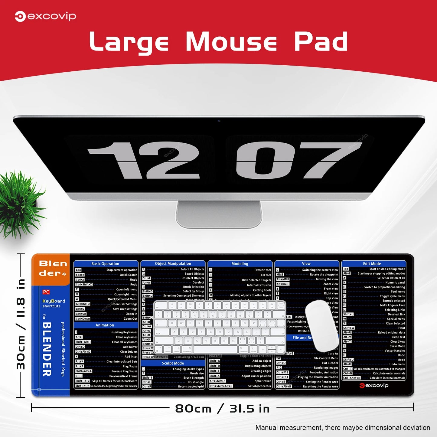 EXCO Shortcuts Mouse Pad for Blender 3D Modeling Large Cheat Sheet Keyboard Mousepad Desk Mat Non-Slip Rubber Base Stitched Edge