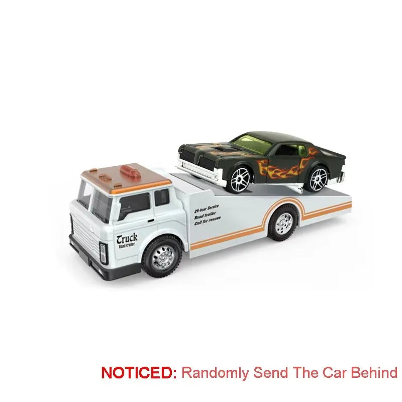 1:64 Container Trailer Alloy Diecast Model Toys Car Tailgate Can Be Lowered Pull Back Miniature Vehices Children's Surprise Gift