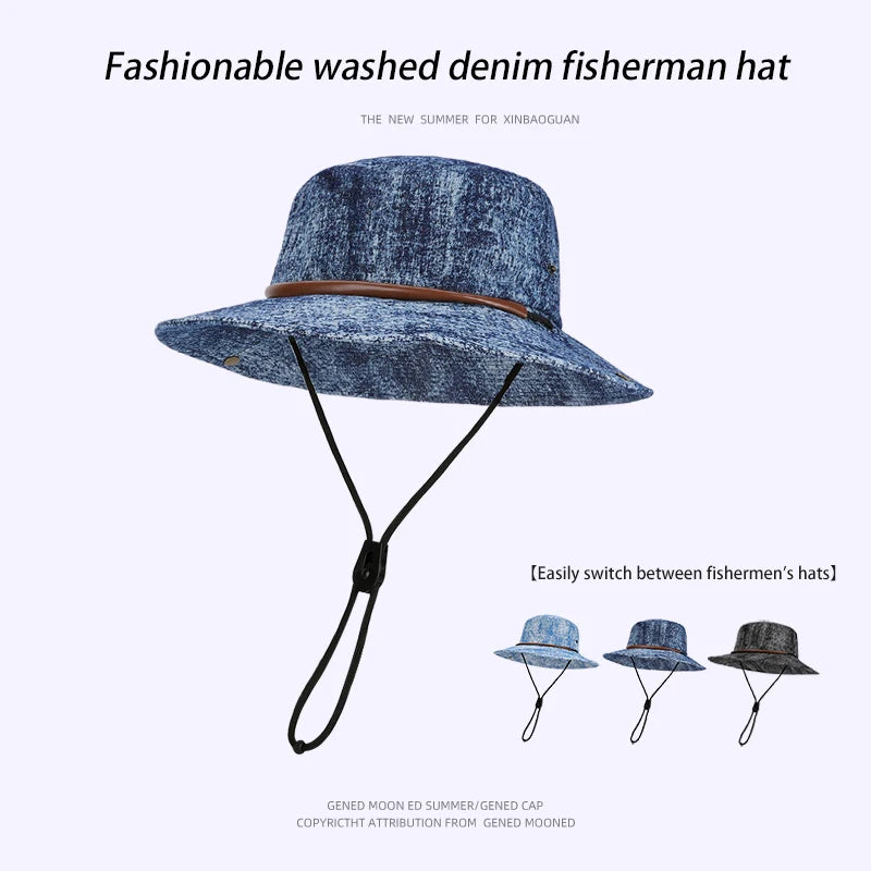6142-New spring and summer women's outdoor fisherman hats for hiking and fishing, water-washed denim hatswithversatilelargebrims