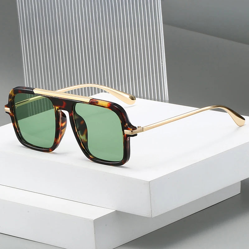 JNPCXI New Square Women Sunglasses Fashion Shades UV400 Retro Trending Leopard Green Gradient Men Sun Glasses