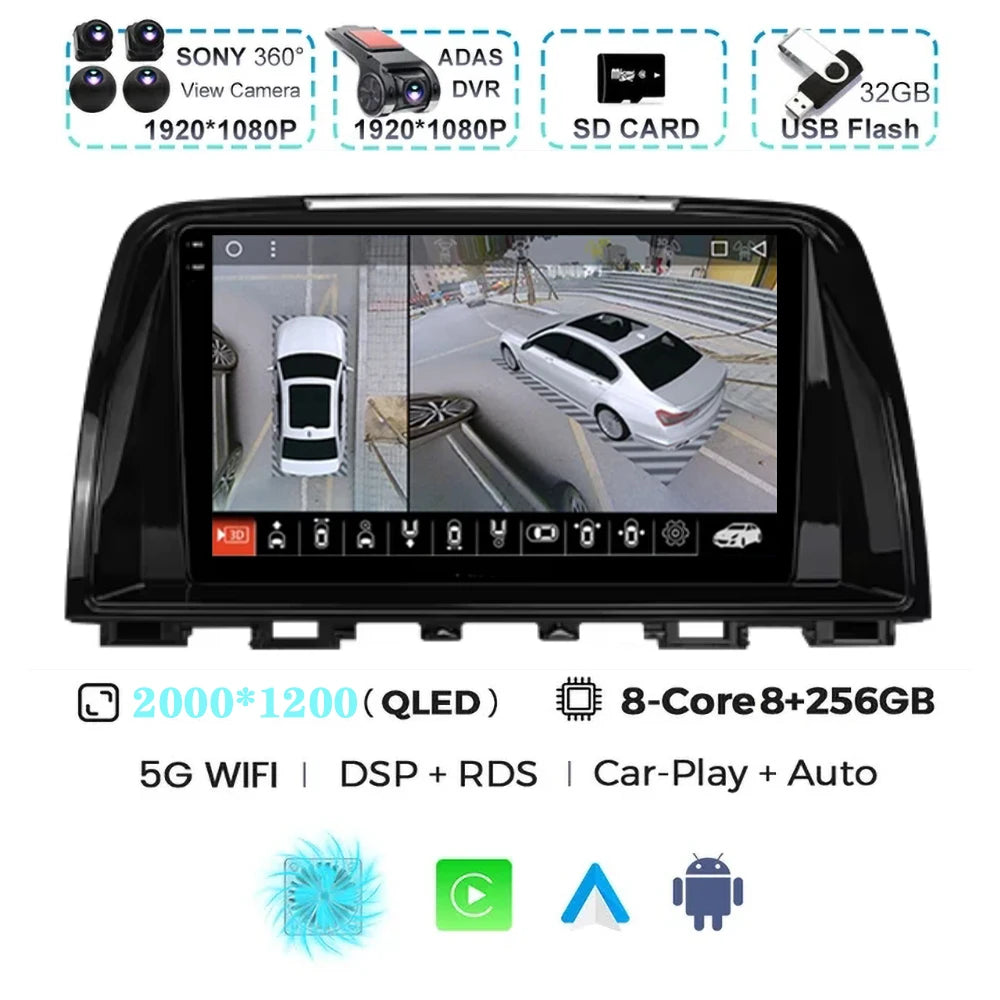 Android 15 For Mazda 6 GJ Atenza Touring Sport GT Carplay Auto Car Radio Multimedia Video Player Navigation GPS No 2Din 2 Din 4G