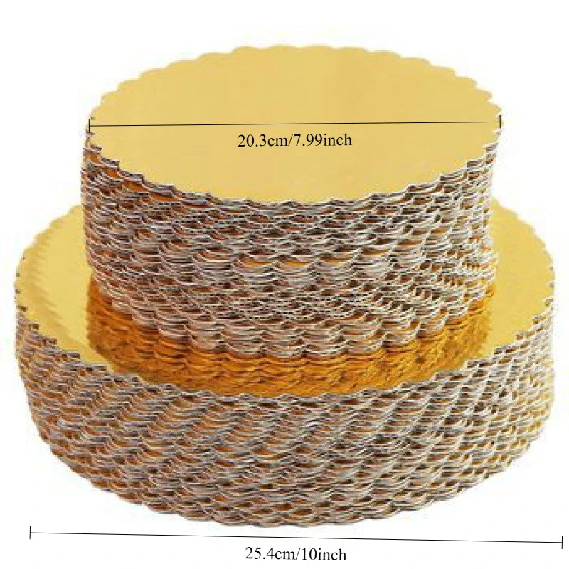 10pcs Golden Cake Boards, Round Cake Boards - 6, 8, 10, 12 Inch Cake Base Cardboard Set for Baking