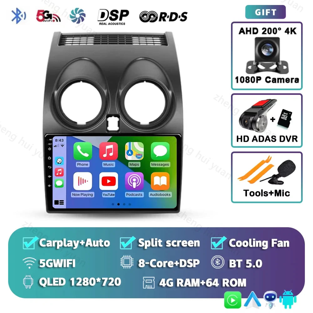 Android 15 For Nissan Qashqai 1 J10 2006 - 2013 2K QLED CarPlay Auto Car Radio Multimedia Video Player GPS stereo Head Unit 4G