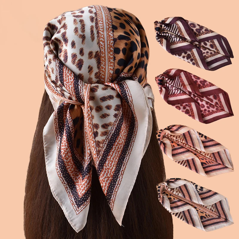 1PC Leopard Print Satin Square Scarf Women's Hair Accessory Spring New Style Versatile as Belt Bag Decorations Silk Headband