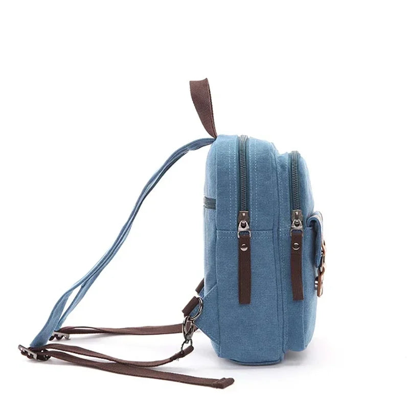 Bule Mini Backpacks Small Vintage Canvas Chest Bag Crossbody Walking Travel Bags