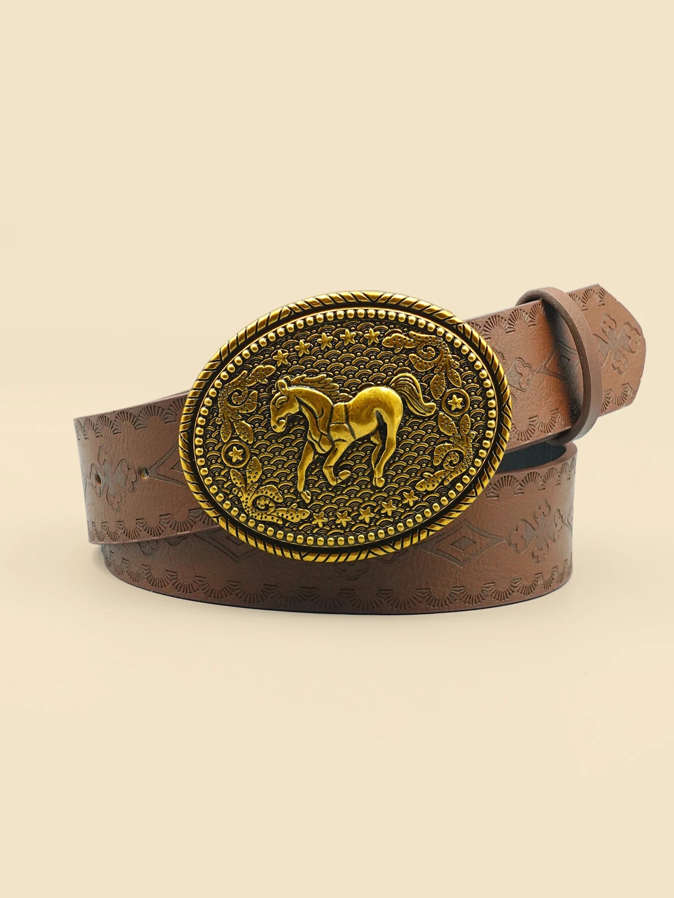 Western Retro Women's Belt with Carved Horse Image Buckle, Jeans Belt, Daily Casual Versatile Belt