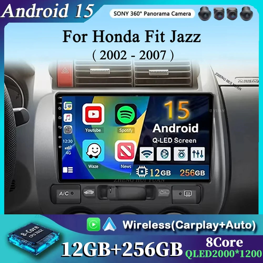 Android 15 Car Radio for Honda Fit Jazz 2002 - 2007 Car Radio Multimedia Navigation Android Auto Autoradio CarPlay DSP Stereo