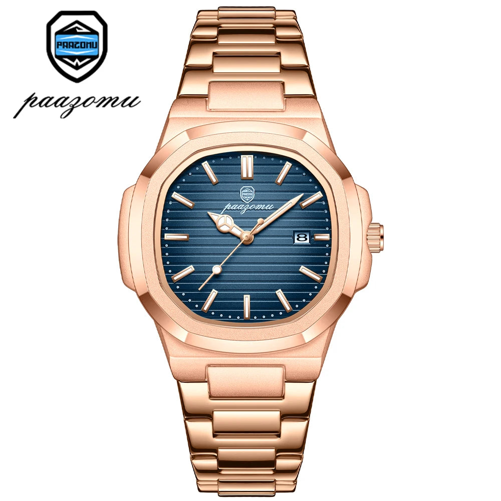 Rose Gold Blue Luxury Diver Watch Men 30ATM Date Watches Quartz Wristwatch