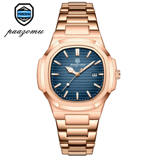 Rose Gold Blue Luxury Diver Watch Men 30ATM Date Watches Quartz Wristwatch
