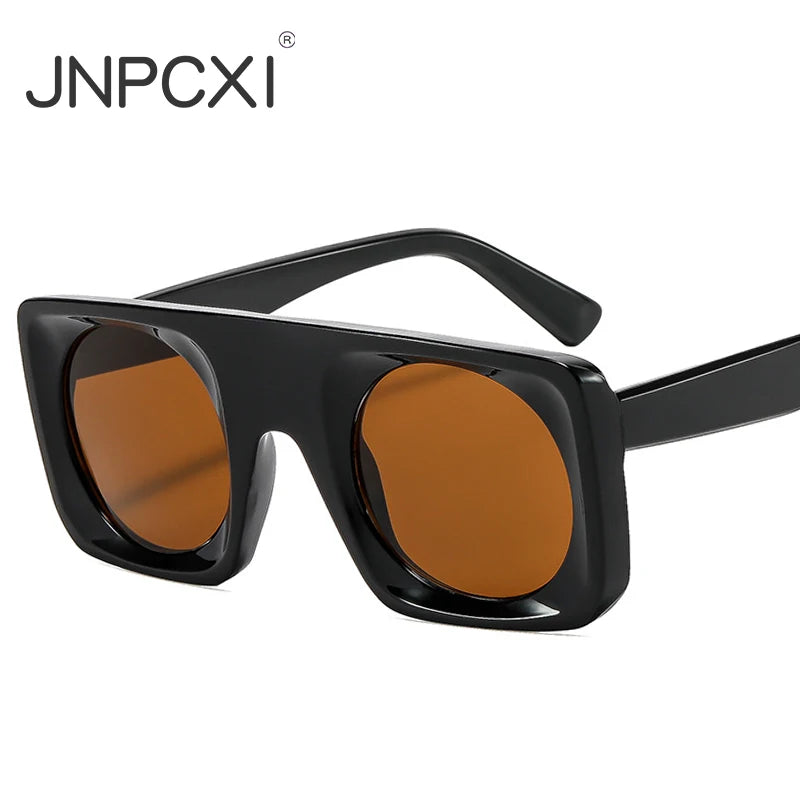 JNPCXI Vintage Square Sunglasses Women Black Tea Gradient Mirror Shades UV400 Fashion Punk Men Sun Glasses
