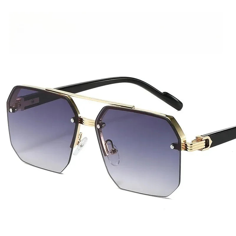 Men's Metal Sunglasses Square Half Frame Rice Nails Casual Trend Personality Retro Fashion Outdoor Sports Eyeglasses