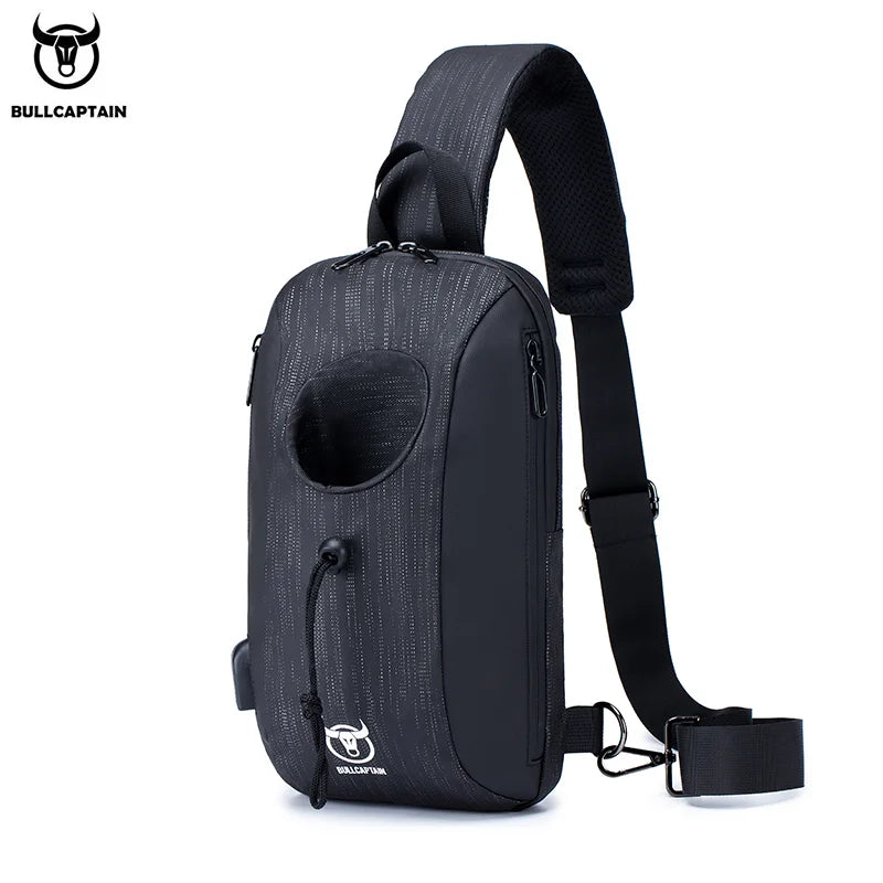 BULLCAPTAIN 2021 New Men's Multifunctional Messenger Bag USB Rechargeable Chest Backpack Waterproof Short Trip