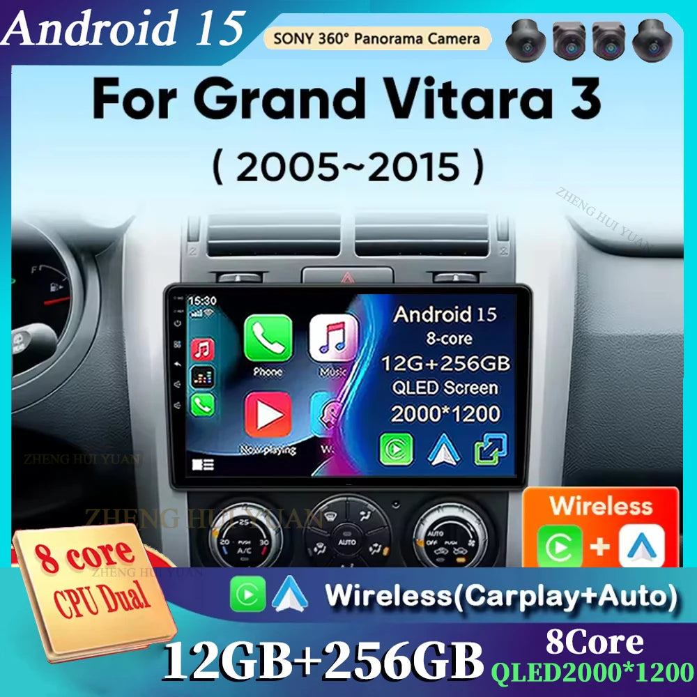 Android 15 Car Radio For Suzuki Grand Vitara 3 2005-2015 Wireless CarPlay Android Auto Multimedia Player GPS 4G WiFi Autoradio 2