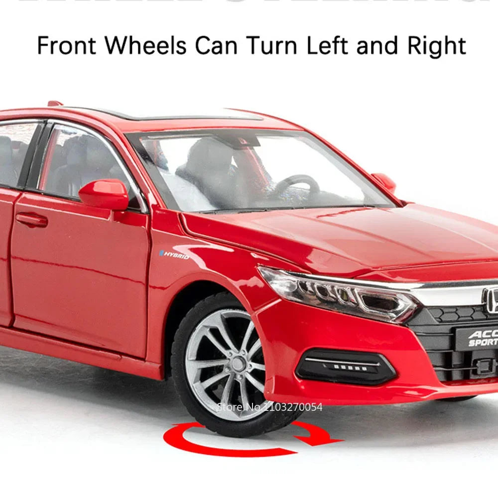 1:24 HONDA ACCORD GTR-R34 Cars Model Toys Alloy Diecast Vehice 6 Door Opened Sound Light Pull Back Toy Children's Birthday Gifts