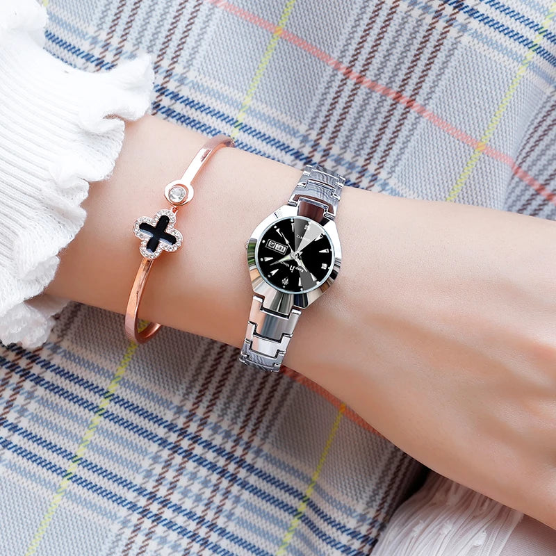 Women's Stainless Steel Watch High-quality Fashion Casual Watches For Women Waterproof Quartz Wristwatch With Calendar Luminous