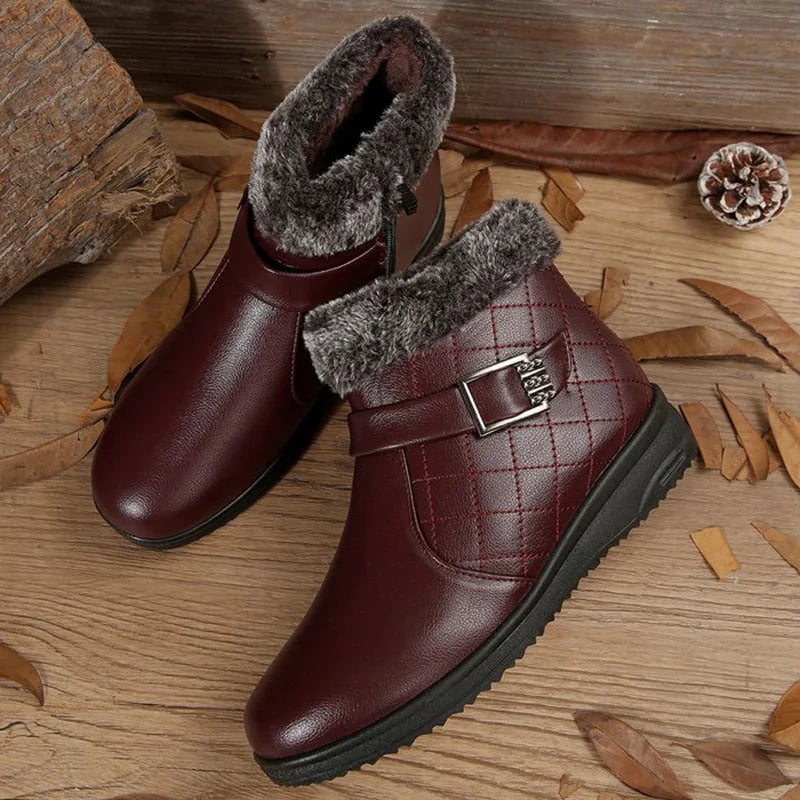 Retro Faux Pu Leather Snow Boots Women Winter 2025 Zipper Up Wedges Snow Boots Woman Anti Slip Furry Warm Booties Female