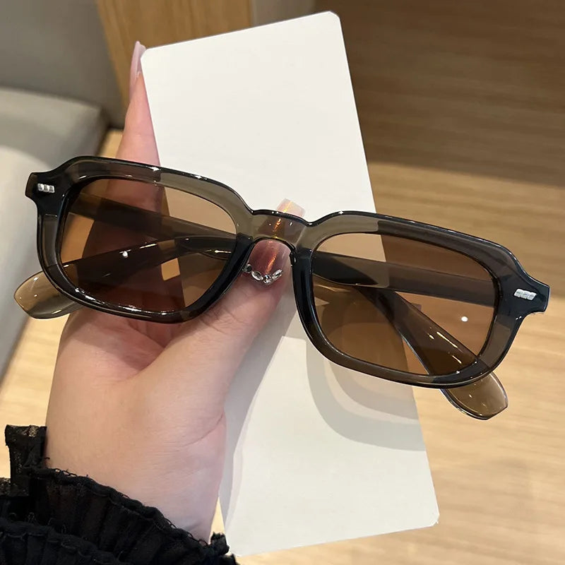 JNPCXI New Fashion Square Sunglasses Women Black Tea Shades UV400 Retro Trending Men Punk Rectangle Leopard Sun Glasses