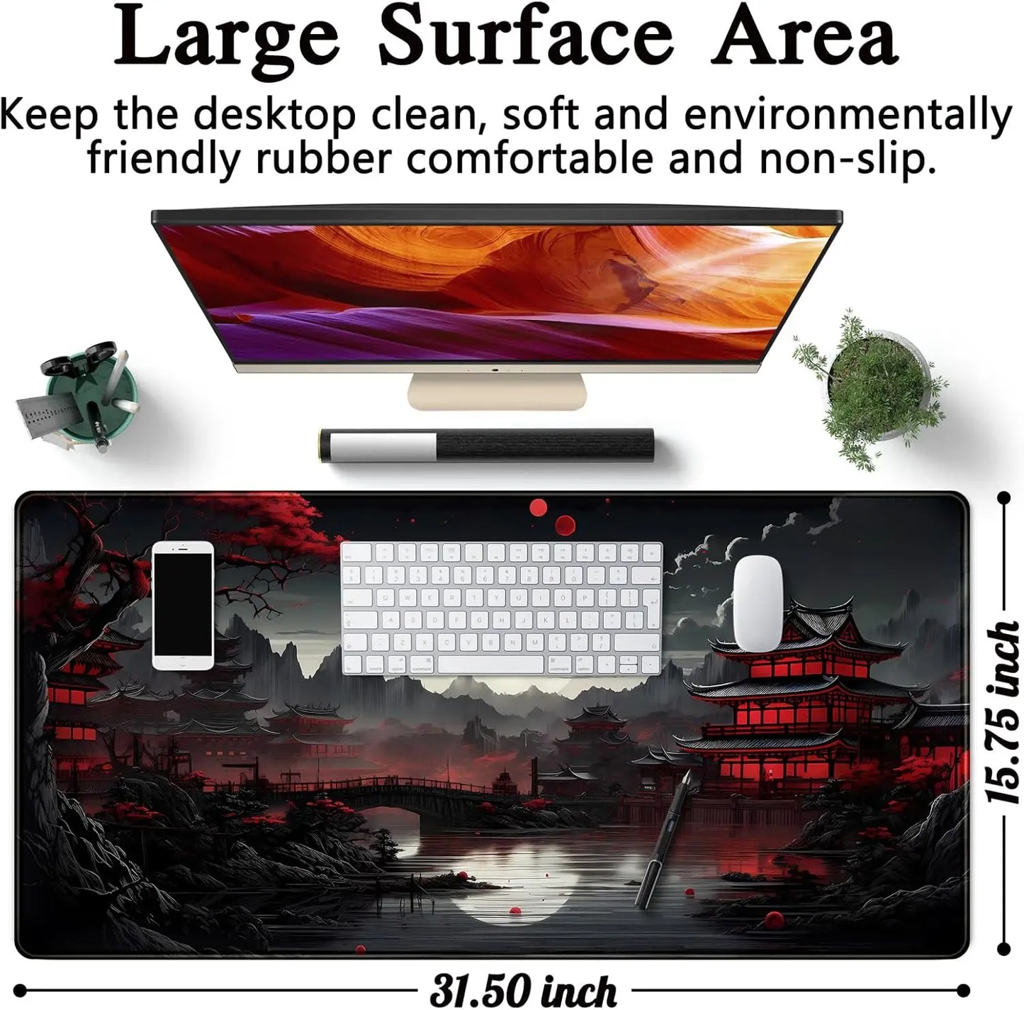 Japanese Desk Mat Riverside Full Moon Desk Pad Large Mouse Pad Gaming Mousepad  XXL Keyboard Pad Computer for Office Desk Decor