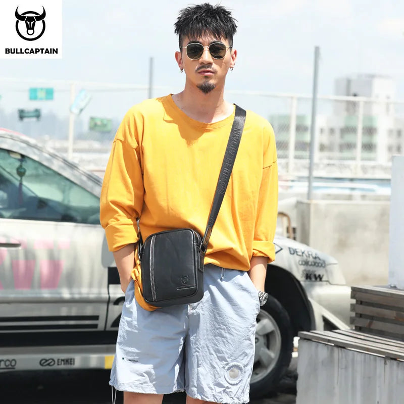 BULLCAPTAIN Famous Brand Genuine Leather Men Bag Casual Business Messenger Men's Bag Male Crossbody Shoulder Bag iPad Travel Bag