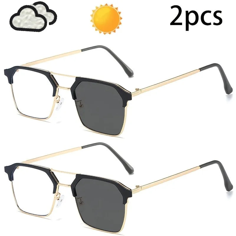 2 Pairs of Ladies' Fashionable Business Style Outdoor Photochromic Fashion Glasses Casual Sunshade Accessories