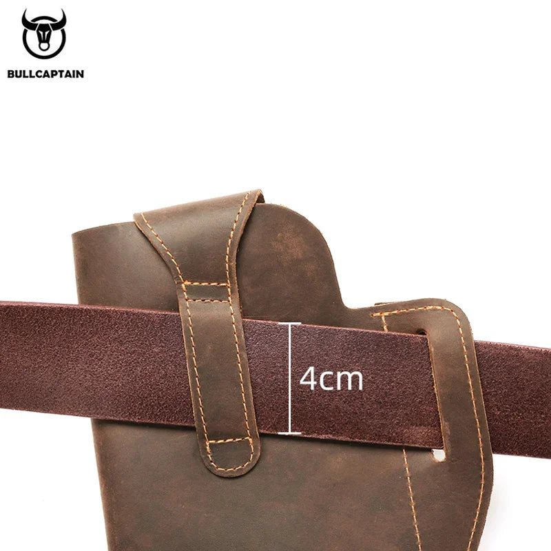 BULLCAPTAIN 2022 New Men's Leather Waist Bag Can Be Used For 5.5-6.8-Inch Mobile Phone Carrying Cigarette Case Outdoor Bag