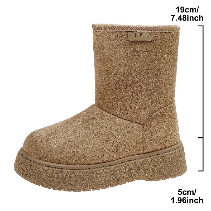 Faux Suede Winter Snow Boots Women Plus Size 42 Warm Fleece Lining Ankle Boots Woman Thick Sole Non Slip Cotton Padded Shoes