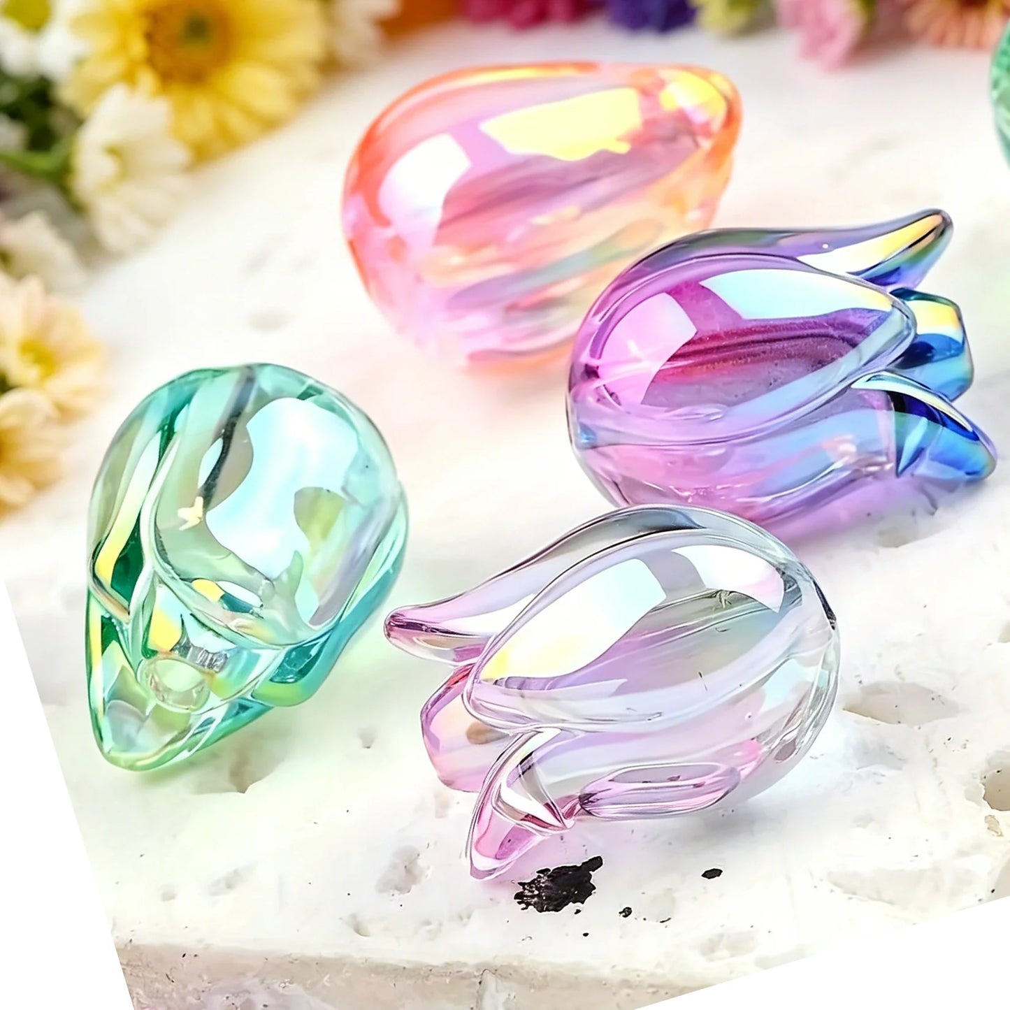 20pcs Random Mix Transparent Tulip Beads Flower Acrylic Beads for Bracelet ,Phone Chain Accessories