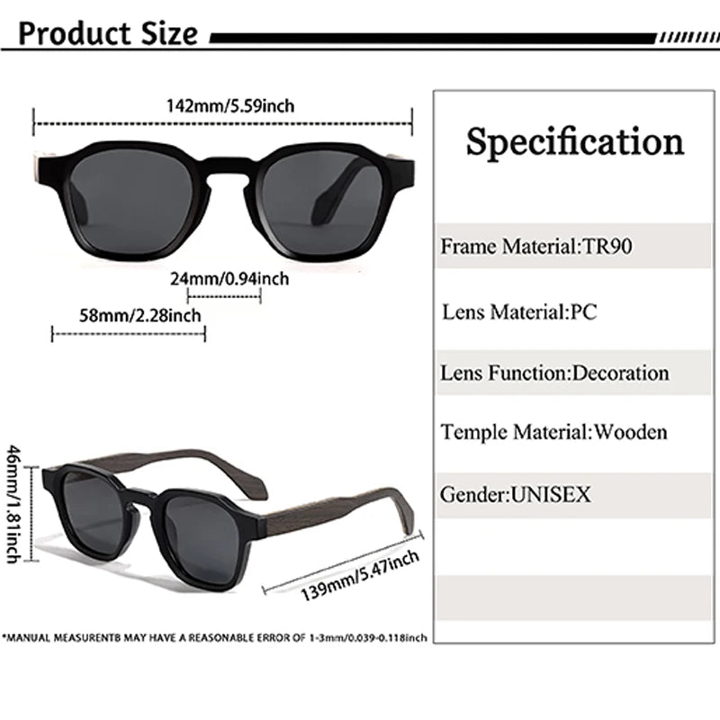 CATERSIDE Vintage Men Polarized Sunglasses Luxury Brand Design Solid Wood Leg Sun Glasses Women Driving Party Holiday Glasses