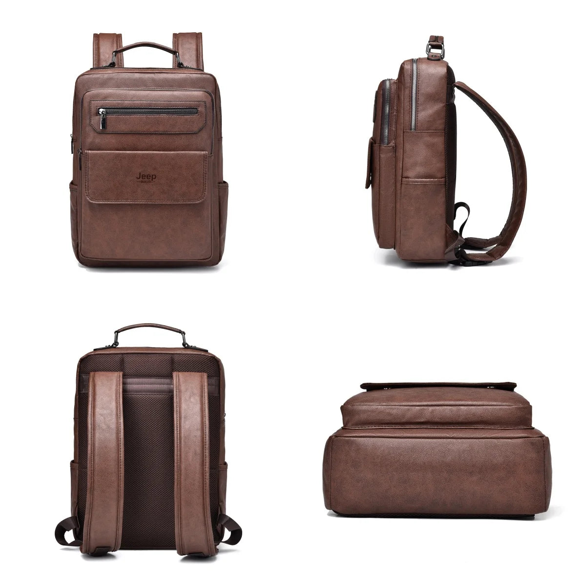 JEEP BULUO Men's 15.6" Leather Laptop Backpack Waterproof Urban School Bag
