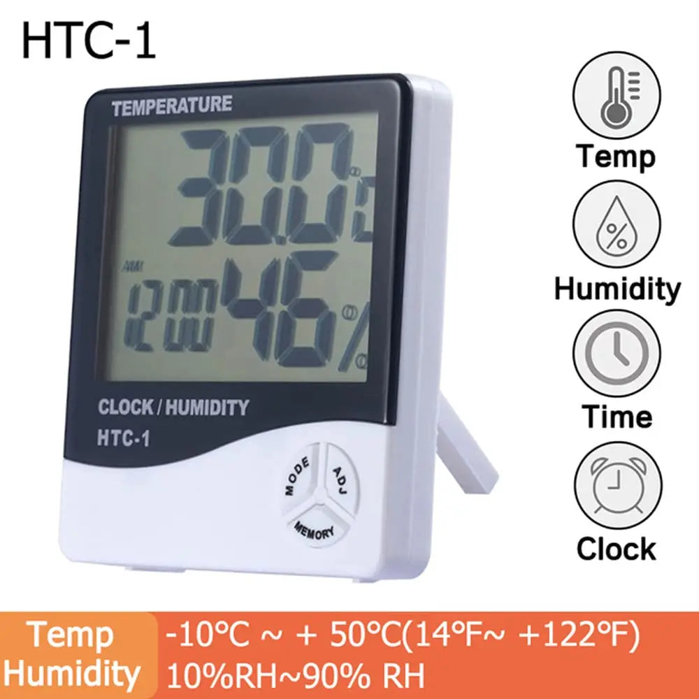 LCD Digital Temperature Humidity Meter HTC-1 Home Indoor Outdoor Hygrometer Thermometer Weather Station with Clock