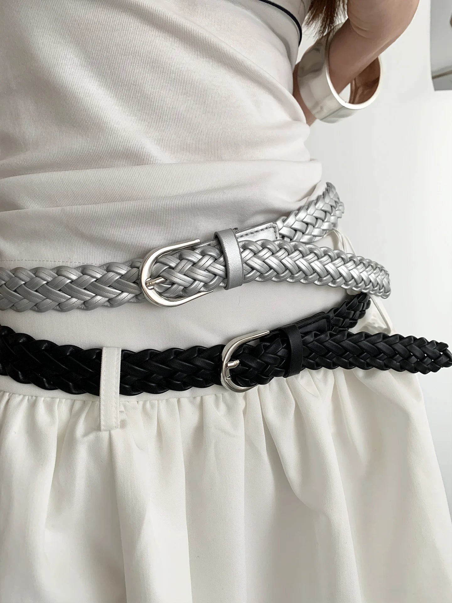 Retro Literary Handmade Woven Belt For Women Without Punching Brown Belt