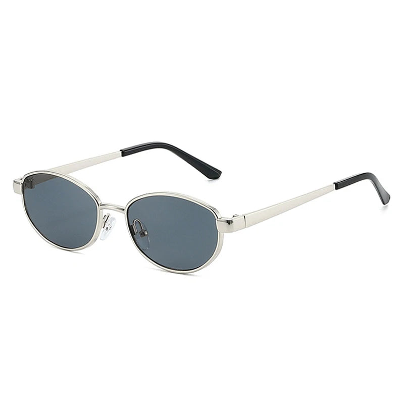 JNPCXI Retro Oval Metal Women Sunglasses Fashion Gold Tea Punk Men Shades UV400