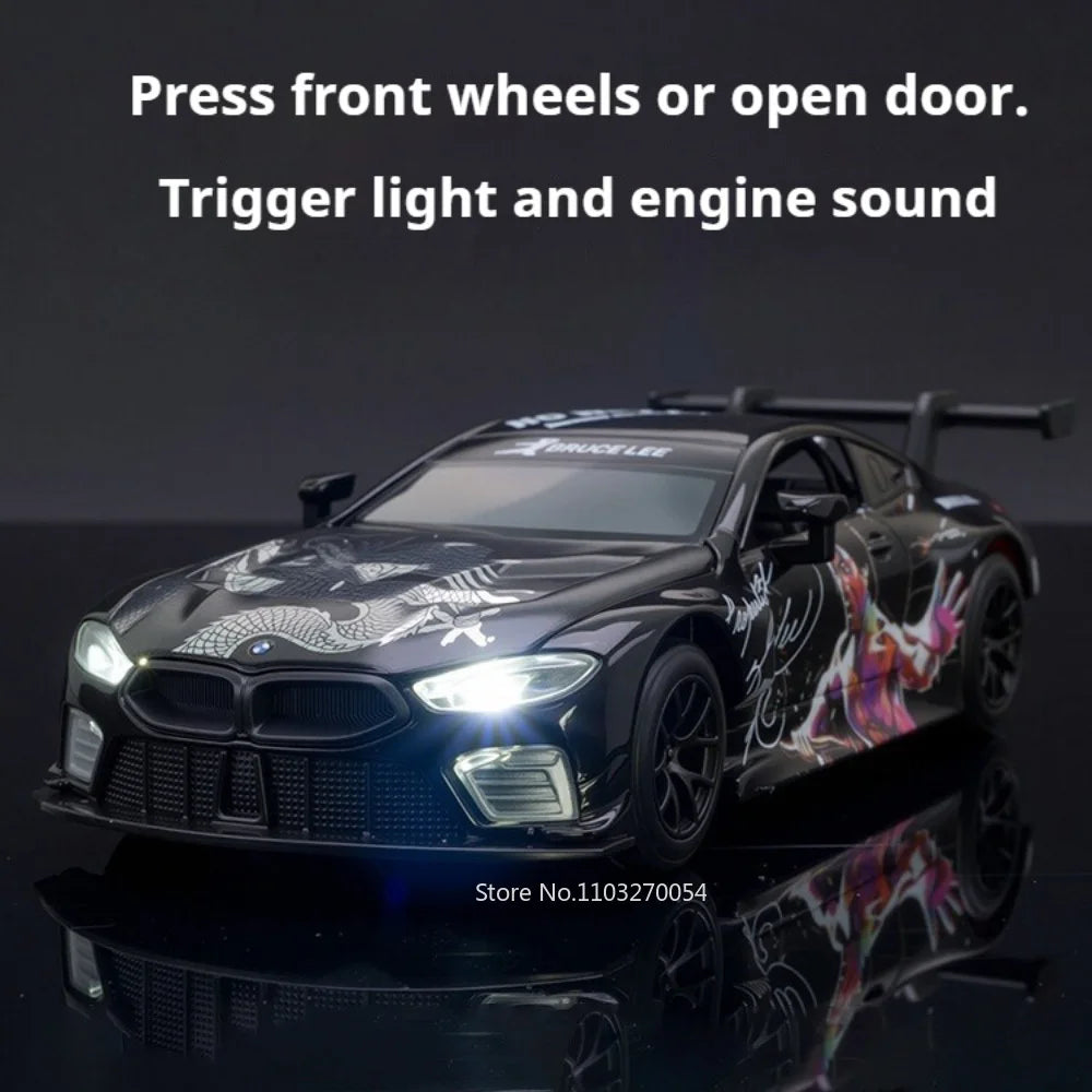 1:32 BMW M8 GTE Alloy Model AUDI R8 LMS GT3 Diecast Cars Toys Doors Opened Sound Light Vehices Boys Collect Commemorative Gifts