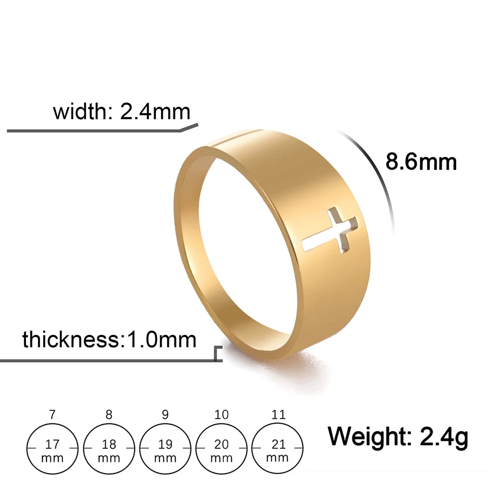 Gothic Cross Couple Ring Stainless Steel Gold Color Jesus Christ Cross Ring