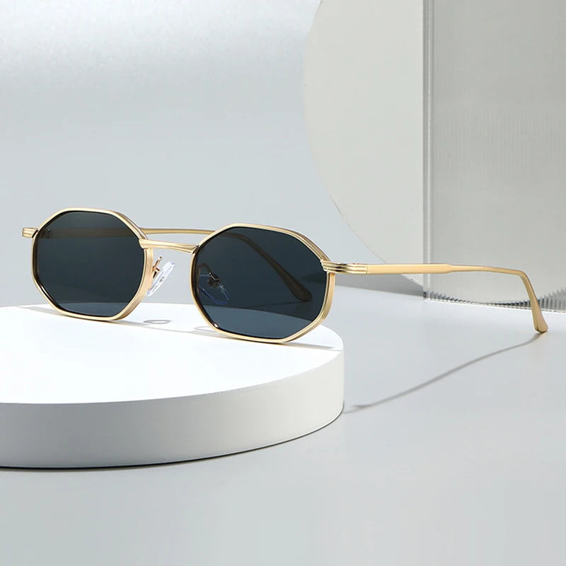 JNPCXI New Fashion Polygon Metal Square Sunglasses Women Retro Blue Green Gradient Shades UV400 Men Sun Glasses