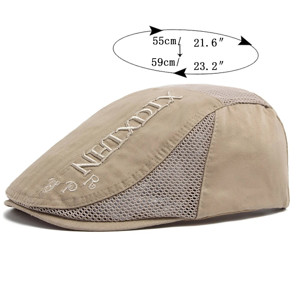 Summer Beret Men Letter Embroidery Mesh Cap Cotton Sun Visor Flat Hat Vintage Fashion Berets Newsboy Caps For Casual Adjustable