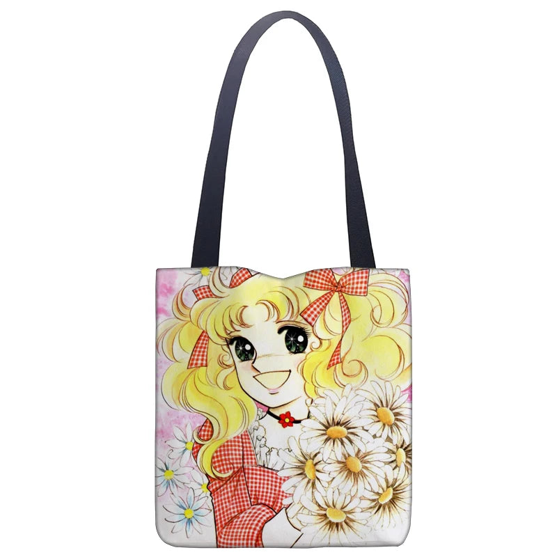 Cartoon Candy Handbag Women Linen Totes Underarm Handle Bag Lady Shop Travel Bag