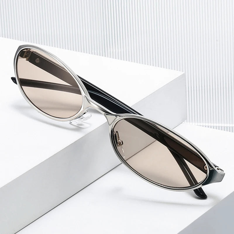 JNPCXI New Small Oval Sunglasses Women Silver Shades Men Sun Glasses UV400
