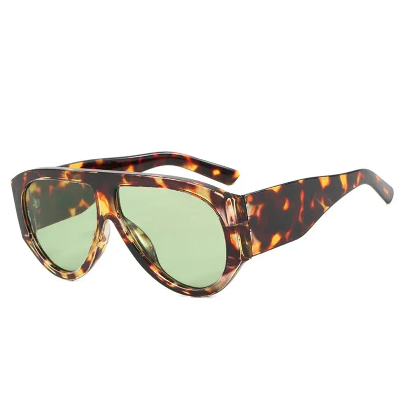 JNPCXI Ins Popular Fashion Pilot Women Leopard Green Sunglasses Retro Wide Legs Men Trending Punk Gradient Sun Glasses