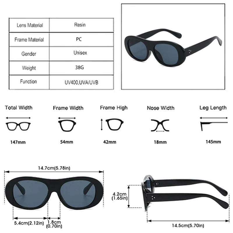 JNPCXI New Retro Oval Sunglasses Women Fashion Jelly Tea Color Shades Men Rivets Punk Sun Glasses UV400
