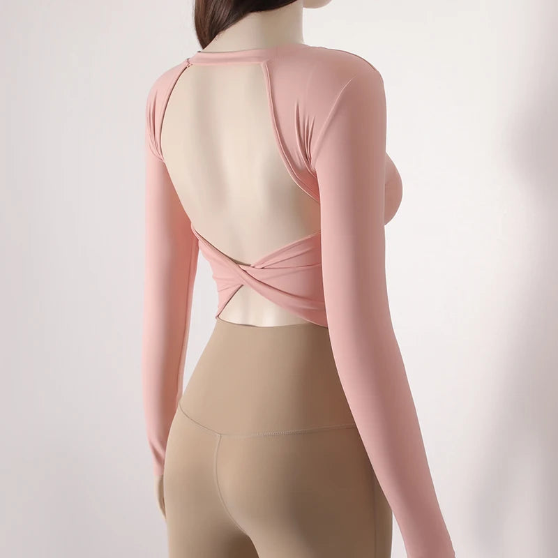 Selling New Long Sleeve Women Yoga Tops Fashionable breathable Backless Sports Gym Clothes
