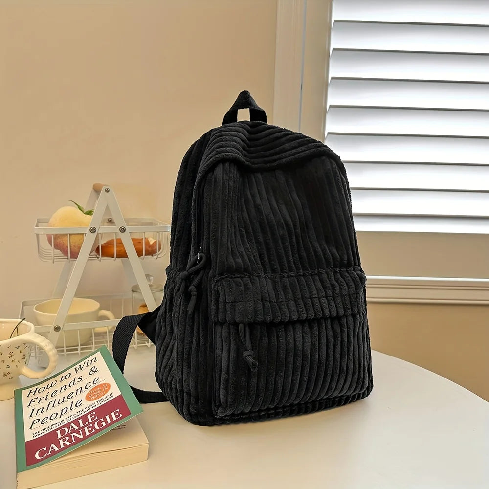 Korean Style Corduroy Backpack, Women's New Versatile Backpack, Student Travel Backpack, Large Capacity Backpacks for Commuting
