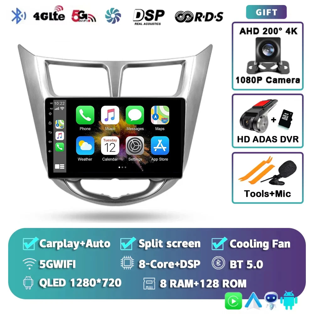 For Hyundai Solaris 1 2010 - 2016 Android 15 2K QLED Car Radio Multimedia Video Player GPS stereo CarPlay Head Unit 4G WIFI