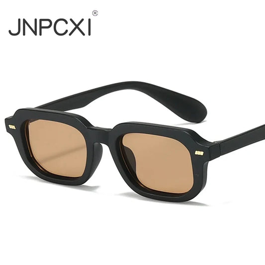 JNPCXI Fashion Small Square Women Sunglasses Retro Rivets Men Black Tea Shades UV400 Sun Glasses