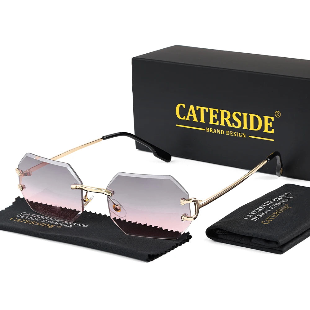 CATERSIDE Rimless Men's Sunglasses Polygon Vintage Frameless Glasses Gradient Lens Women Traveling Party Business Sun Glasses